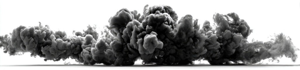 Dark smoke clouds against a white background
