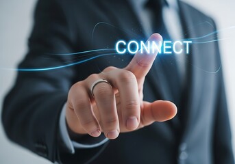 Stay Connected A Businessman's Touch Connecting People and Technology in the Digital World - Bridging the Gap for Seamless Communication