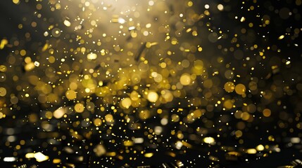 Golden confetti showering against a dark background, capturing a moment of celebration.