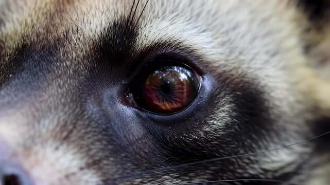 Intense close-up of a wild animal's eye, showcasing detailed brown iris and textured fur