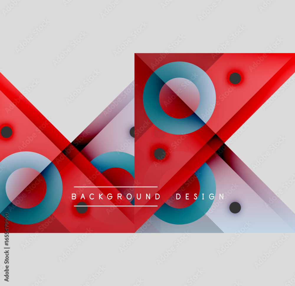 Poster abstract geometric composition. red, blue layers overlap creating dynamic visual effect. modern desi