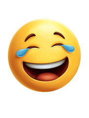Fototapeta premium Yellow Emoji Face With Tears Of Joy On Transparent Background, PNG