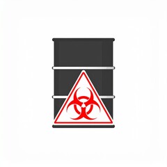 A dark gray metal barrel displays a prominent biohazard warning sign.