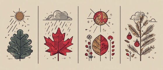 Four Seasons Depicted by Leaves and Weather
