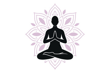 Meditative Serenity Silhouette of Yoga Practitioner Against Gentle Lavender Mandala Symbolizing Inner Peace Harmony and Spiritual Well being