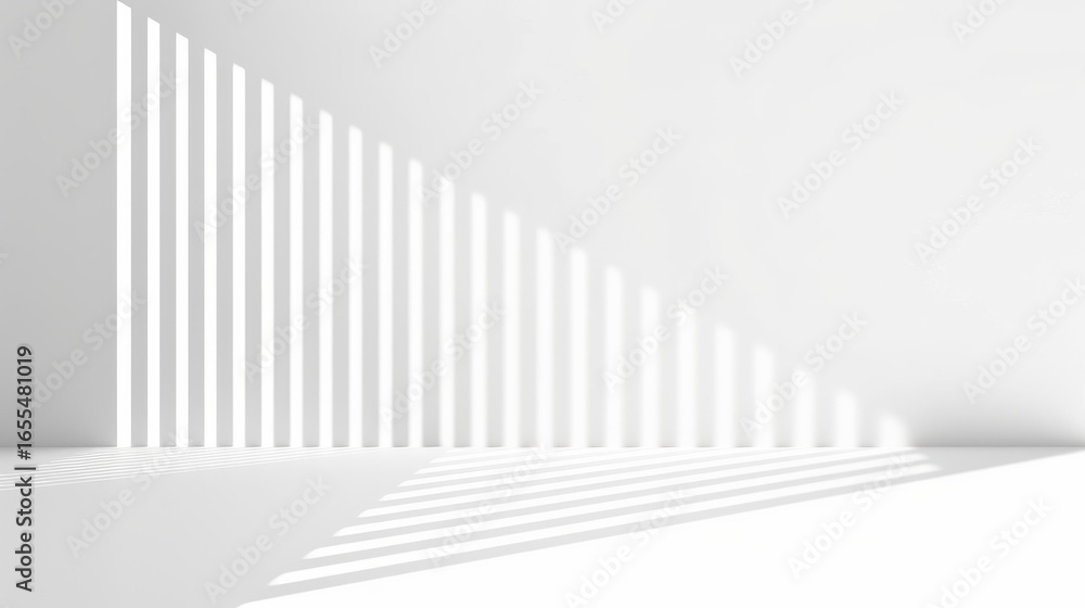 Poster soft window light casts gentle shadows on a white backdrop, creating an abstract and minimalist patt