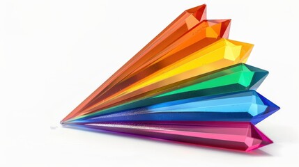 A vibrant colordividing prism refracts light beautifully, showcasing a blend of hues with a sharp vertex focus.