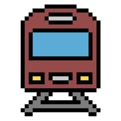 Pixel train icon vector for public transport, travel, and logistics in a retro pixelated style. Perfect for illustrating railways, commute, and transportation apps.