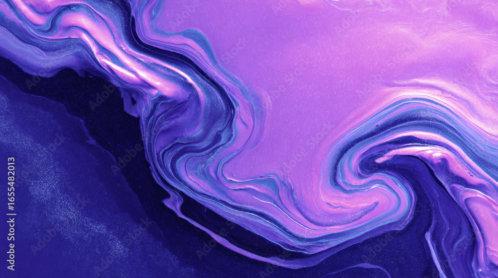 Poster abstract liquid flow in violet and indigo tones creates mesmerizing and fluid pattern, evoking sense
