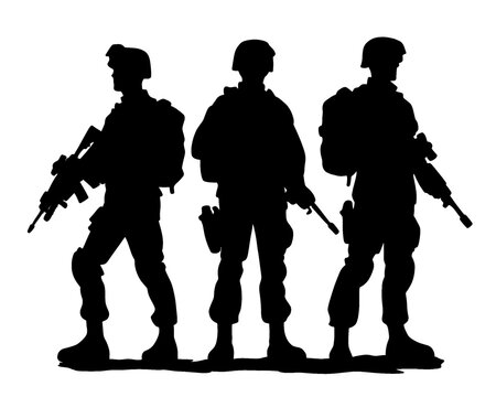 Silhouette of soldier, icon isolated on white background
