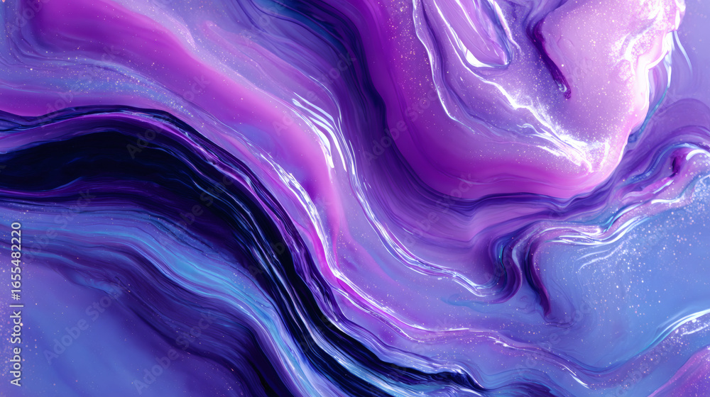 Poster abstract liquid flow in violet and indigo tones creates mesmerizing and dynamic visual effect. swirl