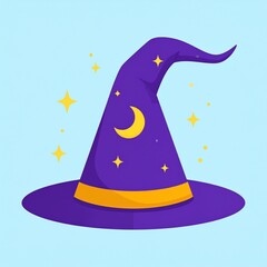 A charming, conical witch's hat, adorned with twinkling stars and a crescent moon, presents a captivating design.