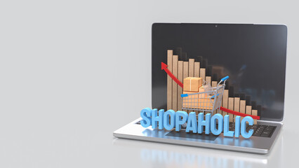 The Shopping Cart and Box on Laptop for shopaholic concept 3d Rendering.