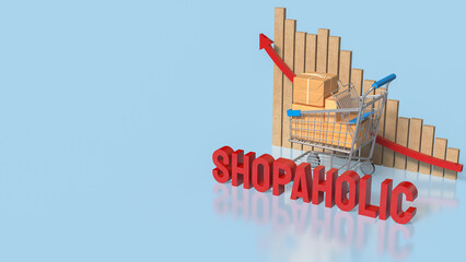 The Shopping Cart and Box for shopaholic concept 3d Rendering.