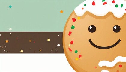 Fototapeta premium A cheerful gingerbread cookie with a friendly face, decorated with festive sprinkles and icing, set against a muted color palette.