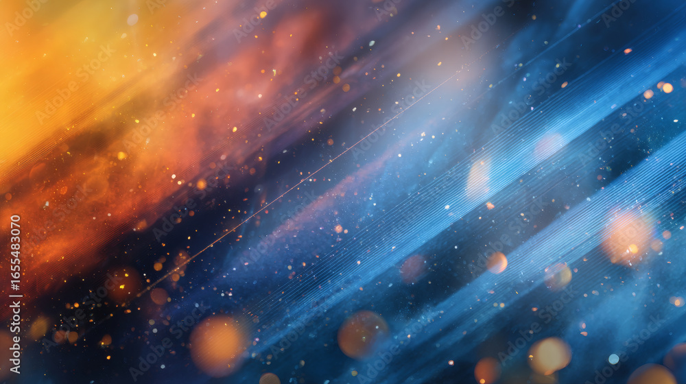 Poster vibrant abstract image featuring blue and orange gradient with dynamic blur effect, layered with fai