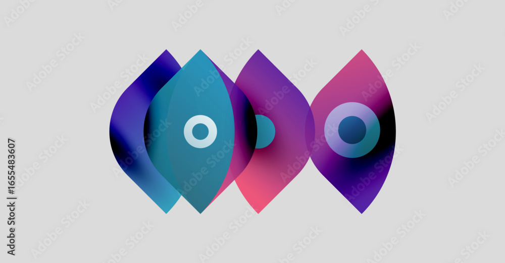 Poster abstract shapes overlap, creating vibrant color gradients. design features circular elements within 