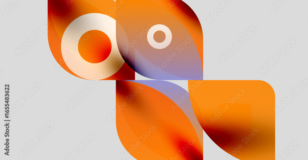 Poster abstract shapes, orange hues dominate. overlapping forms create dynamic composition. minimalist desi