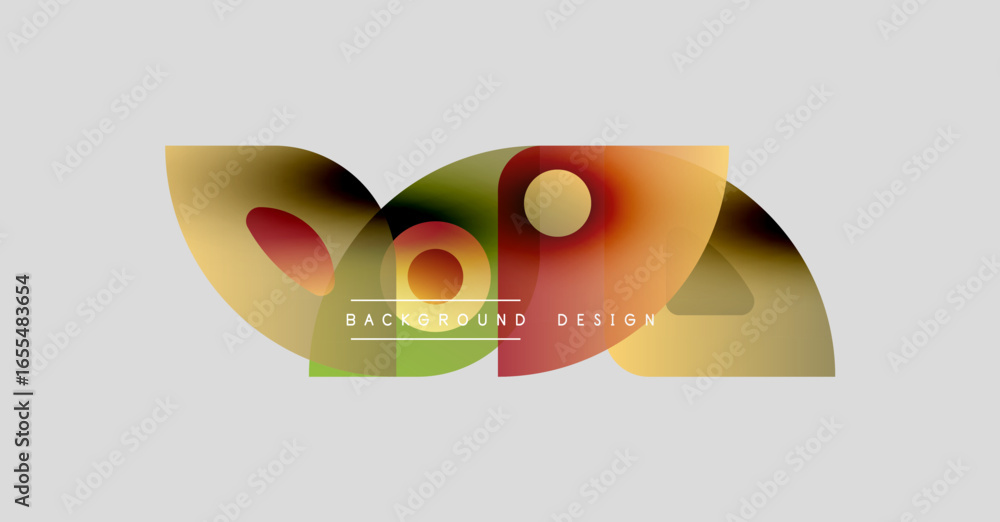 Poster abstract shapes overlap, creating vibrant color gradients. minimalist design with text elements. lig