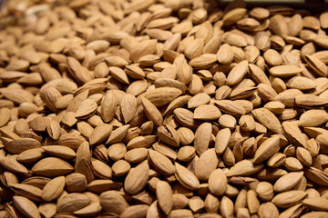 A CloseUp of Beautifully Arranged Almond Seeds Available on Display for Customers Viewing
