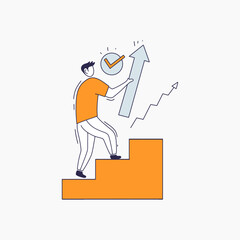 Man Climbing Stairs Holding a Check Mark Arrow