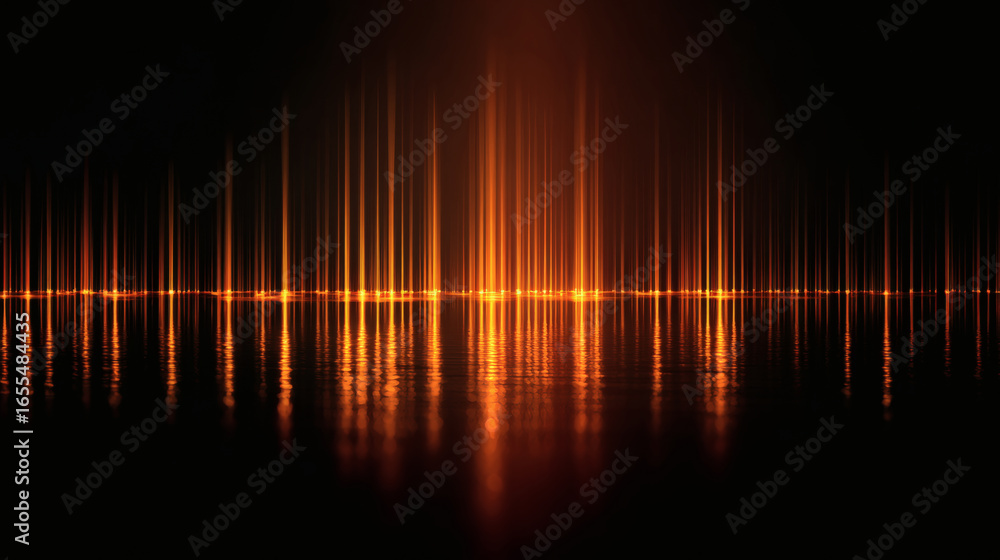 Poster vertical bright orange streaks reflect on dark surface, creating mesmerizing and abstract visual eff