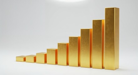 Golden Ascent: A visual metaphor of success with an upward-trending bar graph in stunning gold, perfect for illustrating financial growth, business expansion, or upward trajectory. 