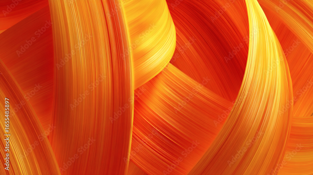 Poster abstract image of vibrant orange and yellow curved folds creating glowing, dynamic pattern. flowing 