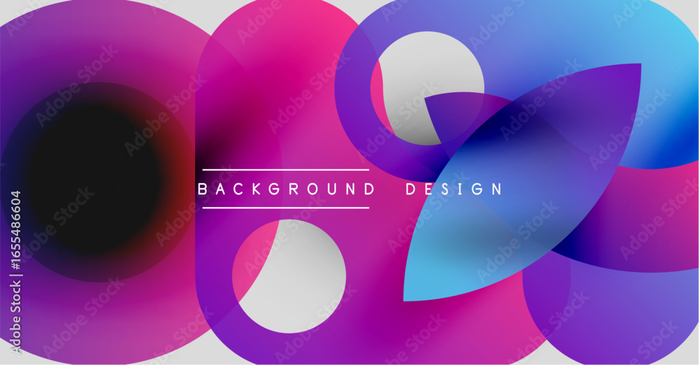 Poster abstract vibrant circles overlap. gradient colors blend, creating modern background design. text rea