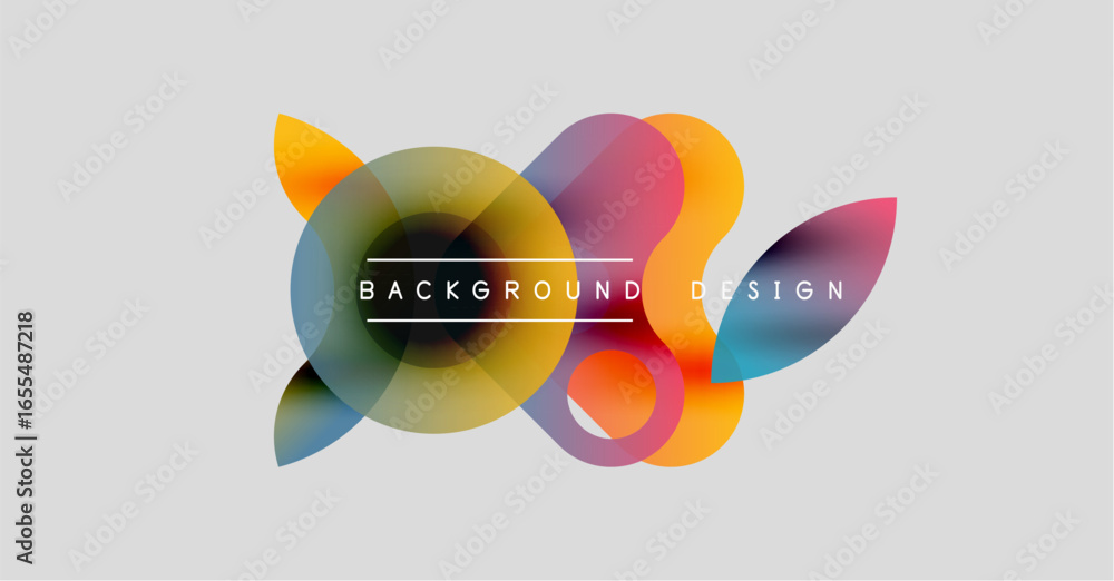 Aufkleber abstract colorful shapes overlap, creating dynamic visual effect. background is light gray, text rea