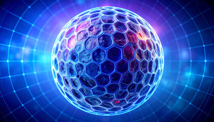 Cellular Cosmos: A mesmerizing digital illustration of a cellular structure, radiating energy, and enveloped within a dynamic network, revealing the intricate beauty of science.