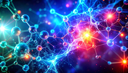 Molecular Nexus: A captivating image of interconnected molecules, radiating energy and intricate connections, painted with vibrant colors and representing the essence of scientific understanding.