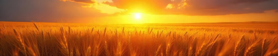 Fototapeta premium Sun-drenched golden wheat field shimmering under a vibrant sunset, conveying serenity and spiritual connection to nature's abundance , warmth, faith, nature
