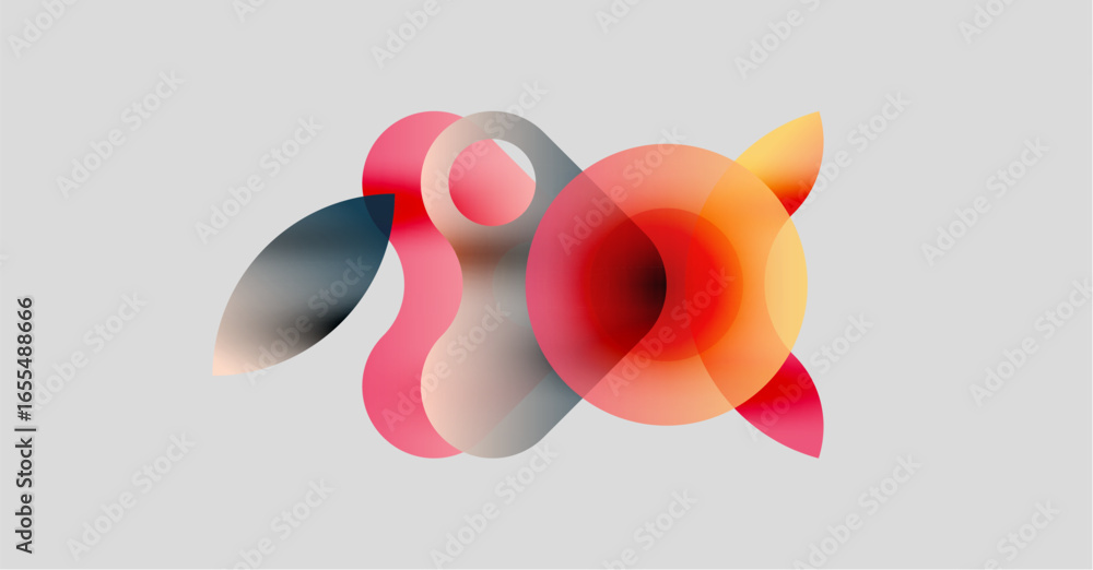 Aufkleber abstract shapes overlap, creating vibrant color blends. soft gradients suggest movement, light inter
