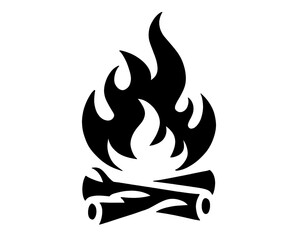 black bonfire silhouette, isolated icon on white background
