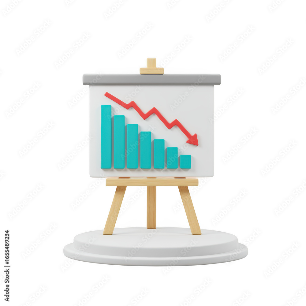 Aufkleber 3d business presentation board with declining graph isolated on transparent background