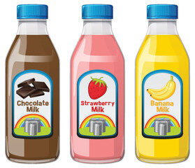 Colorful Milk Bottles Vector Illustration