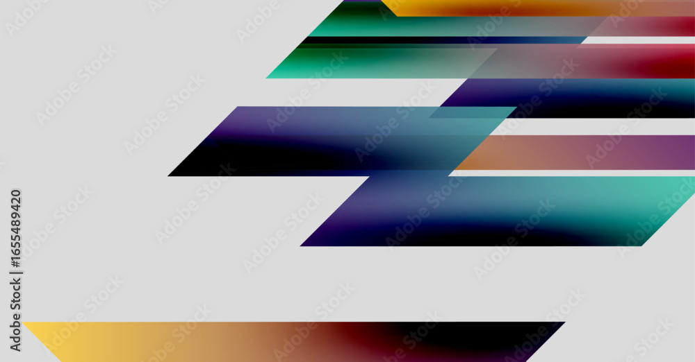 Poster abstract colorful shapes overlap, creating dynamic visual effect. gradients blend, forming modern de