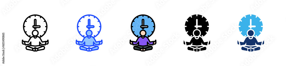 Poster yoga timer icon collection with multiple styles