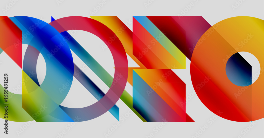 Poster abstract colorful shapes overlap, creating dynamic visual composition. bright gradients suggest move