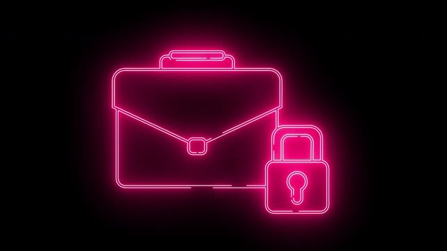 suitcase icon and padlock icon with neon effect