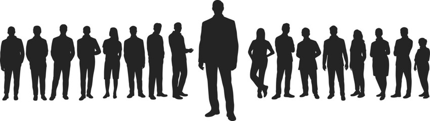 Silhouette of business people group, office team, leadership, corporate staff, teamwork, success, company professionals, confidence, partnership, organization, career