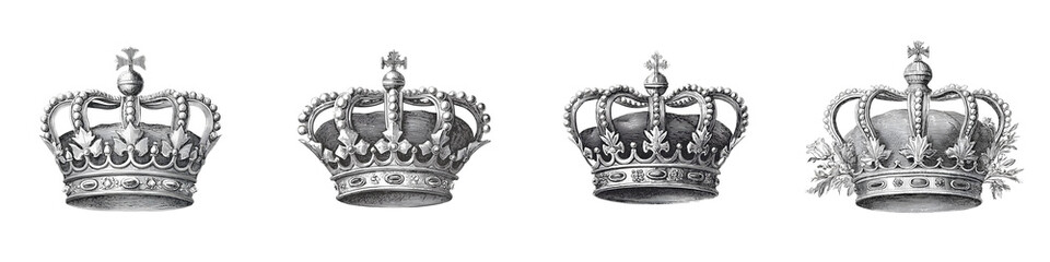 Vintage Royal Crown Illustrations - Engraved Antique Designs