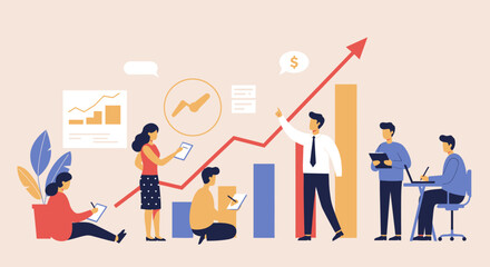 Business Team Analyzing Growth Chart and Data