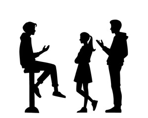 Silhouette of a group of young people discussing, icon isolated on white background

