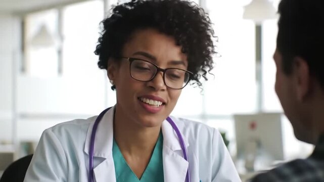 Smiling Doctor in Office Discussing Health with Patient with Medical Consultation.