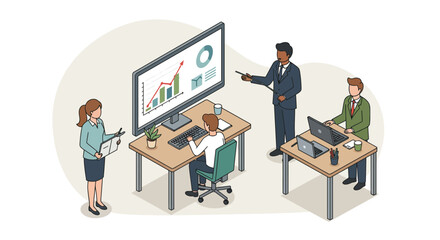Business Team Analyzing Data on Computer Screen