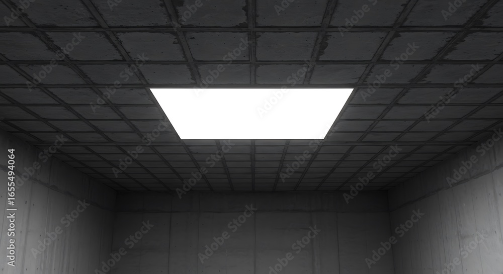 Aufkleber empty room with cement ceiling panel square pattern lighting void architecture details