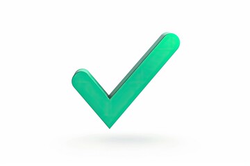 Green checkmark icon, 3D render, white background, approval concept, website use