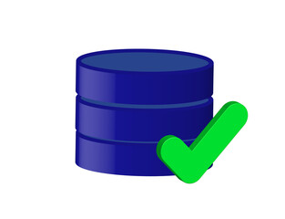 Simple 3D illustration of a database icon with a check mark. Transparent background, PNG format.